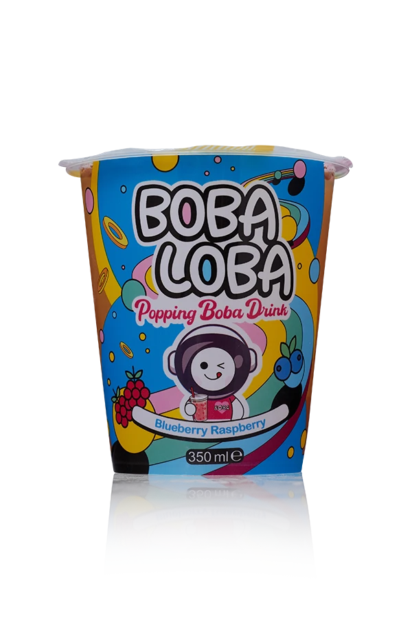 Boba loba popping boba drink bleuberry raspberry uk 6 x 4 x 35cl cup front