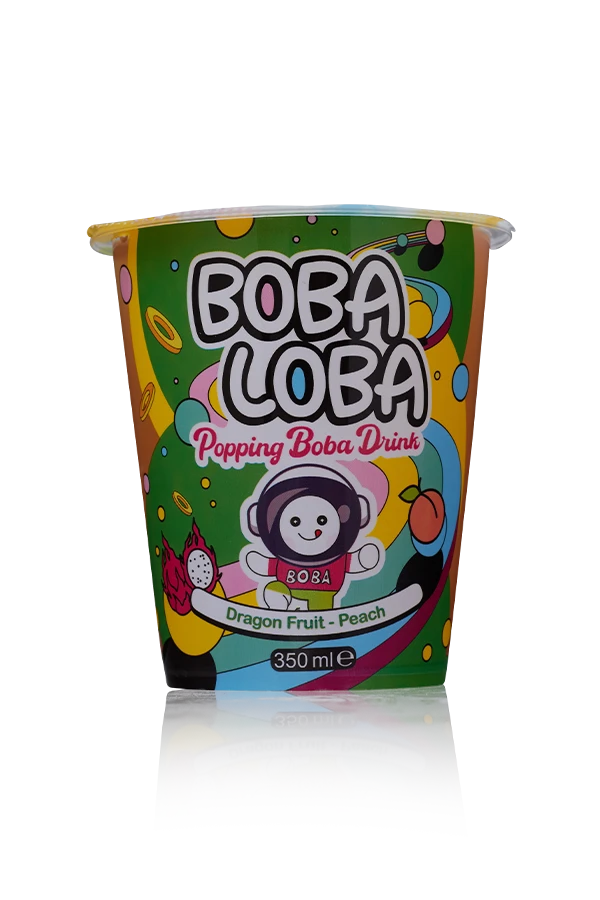 Boba loba popping boba drink dragon fruit peach uk 6 x 4 x 35cl cup front