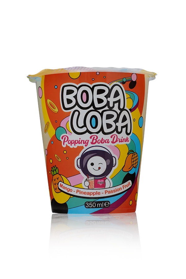 Boba loba popping boba drink mango pineapple passion fruit uk 6 x 4 x 35cl cup front