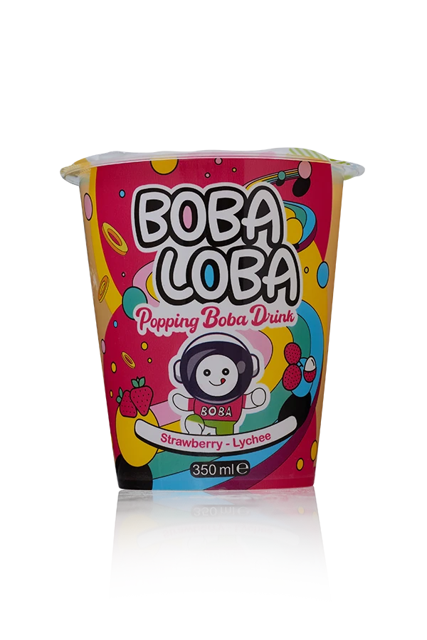 Boba loba popping boba drink strawberry lychee uk 6 x 4 x 35cl cup front